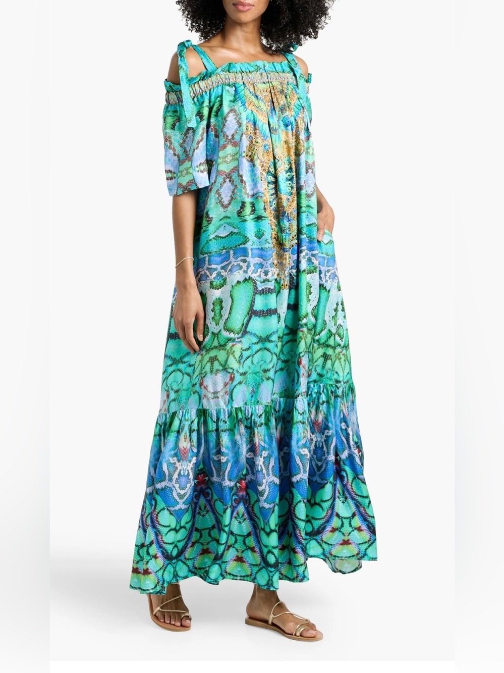 Camilla Turquoise & Blue Cold-Shoulder Maxi Dress